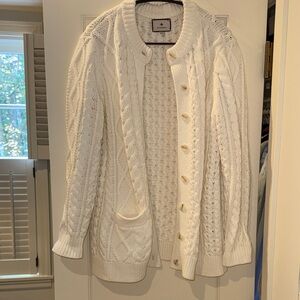 Tuckernuck white cable knit cardigan with pockets